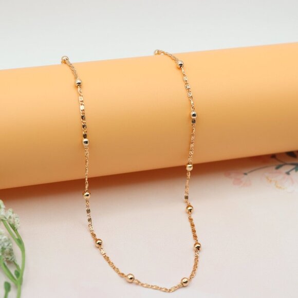 "Rose Gold Beaded Chain Necklace, XPNL0189 - Picture 8 of 12